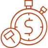 Stopwatch with dollar sign and gavel.