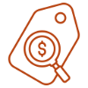 Price tag with magnifying glass icon.