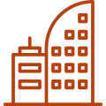 Orange outline of two urban buildings.