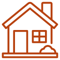 Orange house icon with a window.